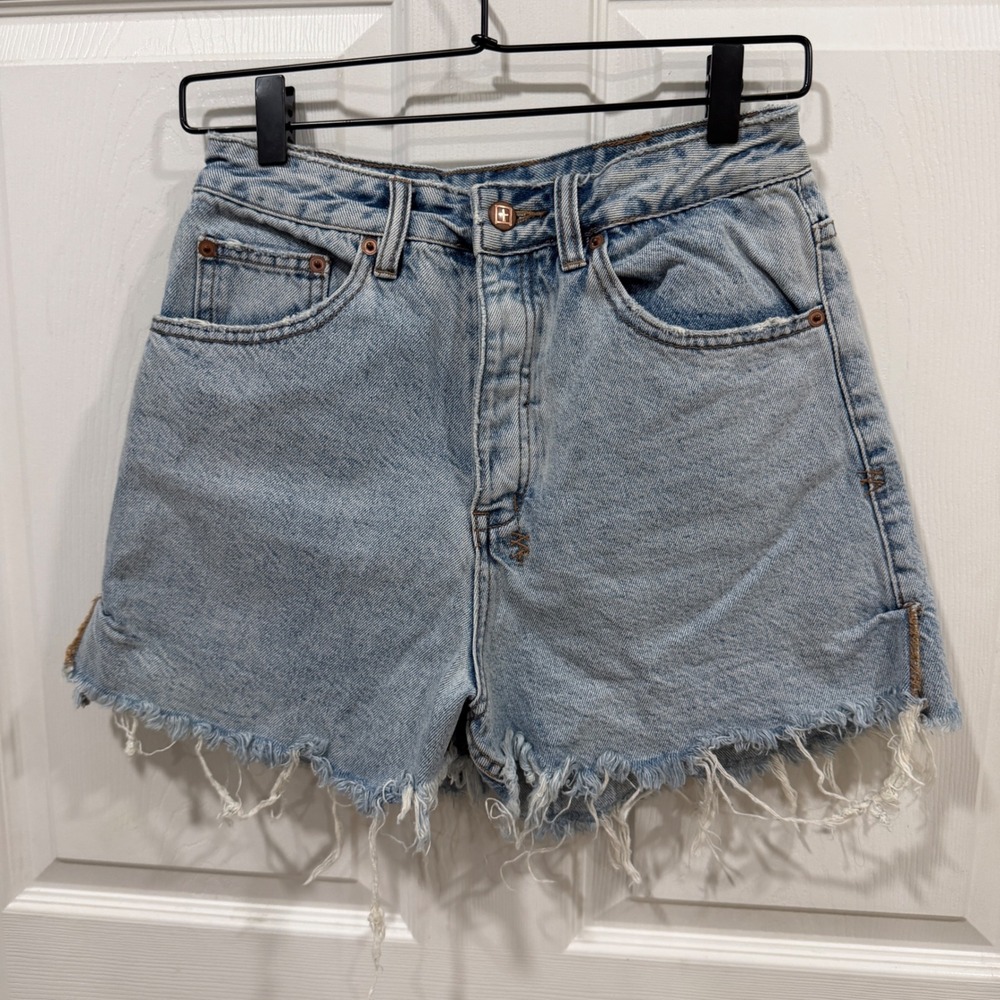 Ksubi Light Wash High Waisted Distressed Denim Shorts Size 27 Cross Logo